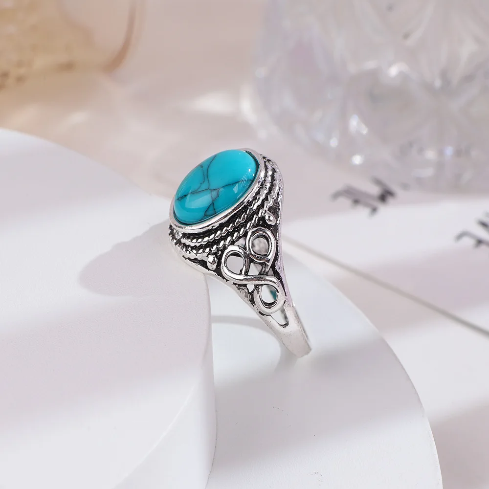 VENTFILLE-Bague turquoise en argent regardé 925 pour femme et fille, bijoux d'ouverture rétro, mode néo-gothique, livraison directe