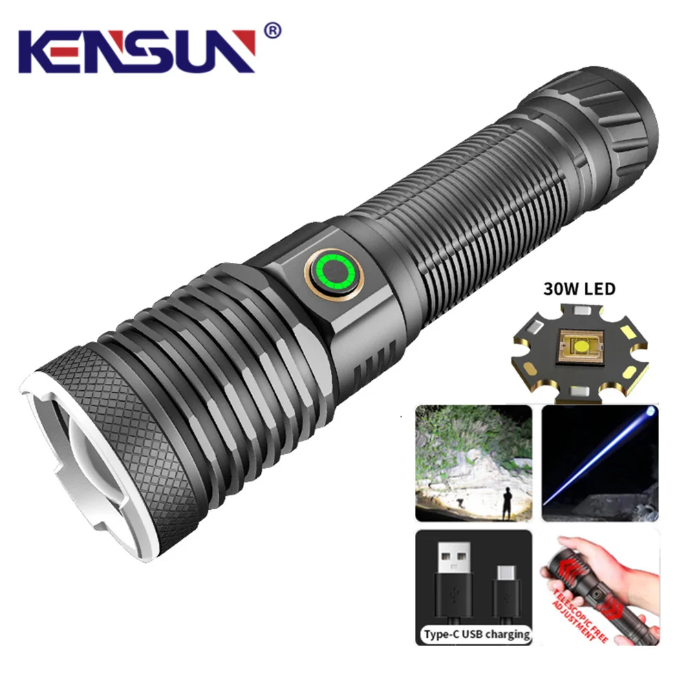 

High Power Spotlight Long Range Flashlight Strong Light Tybe-C USB Charging Torch For Camping