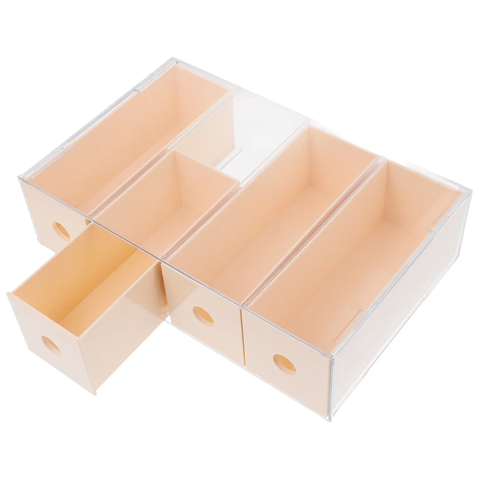 Multi-Compartment Desktop Glasses Storage Box 4 Compartments Stackable Plastic Organizer Tray Clear Visibility Office Bedroom