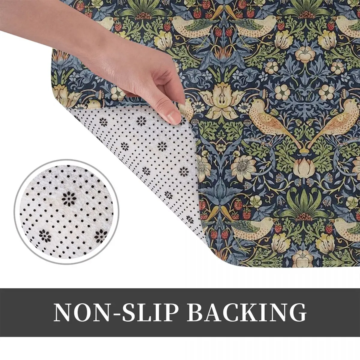 William Morris Strawberry Thief Pattern Non-slip Doormat Floor Mat Carpet Rug for Kitchen Entrance Home Balcony Footpad Mats