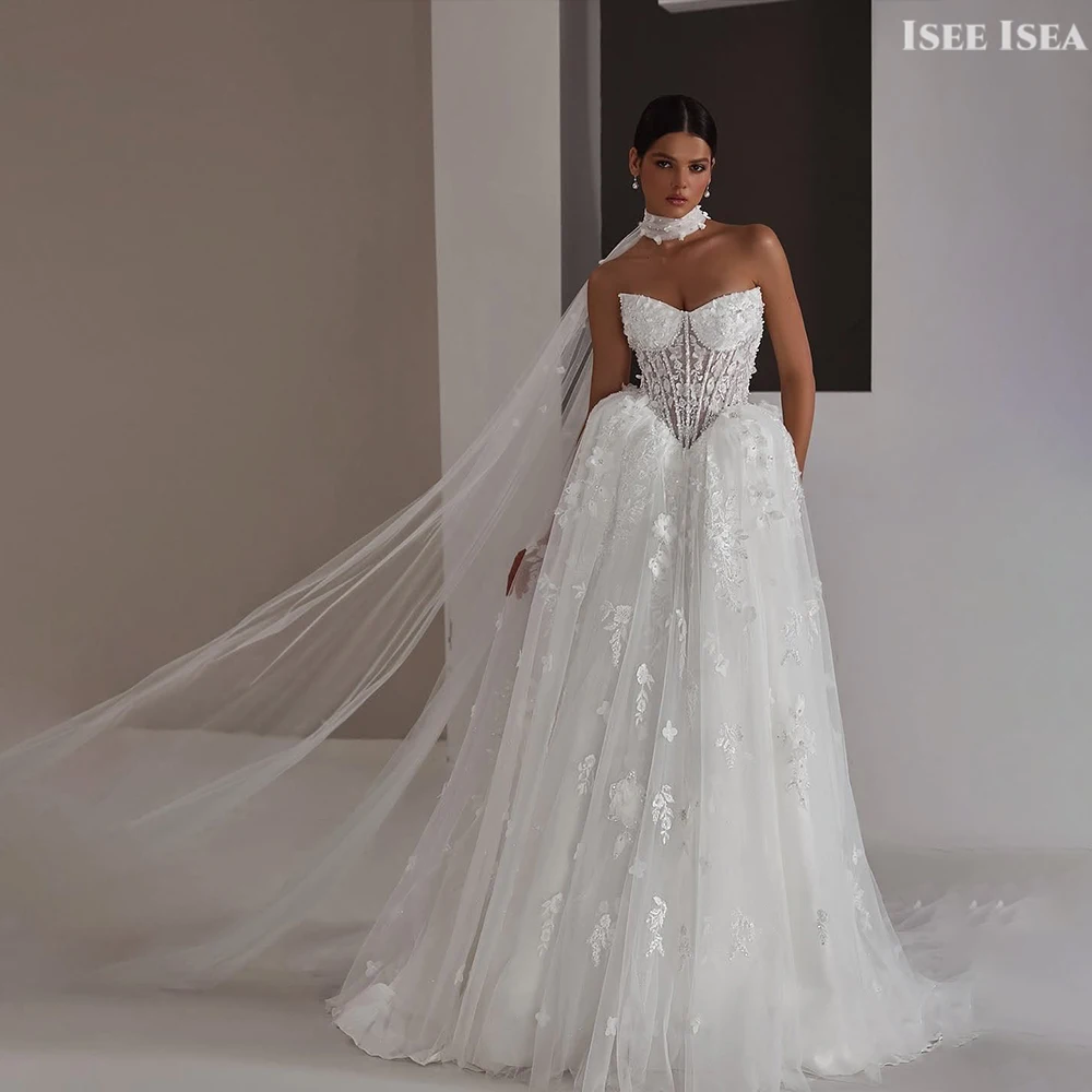 Vestidos de boda personalizados para mujer, vestidos de novia elegantes con estampado de encaje y escote en forma de corazón, vestidos de novia personalizados 2025