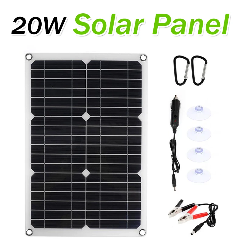 

Solar Panel Kit 20W 18V DIY Battery Power Portable Multifunctional Outdoor Solar Charging Board for Phone Car Emergency Power