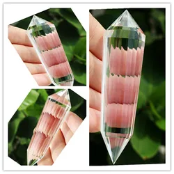 24-side natural clear quartz crystal dot wand, double-ended in lattice style