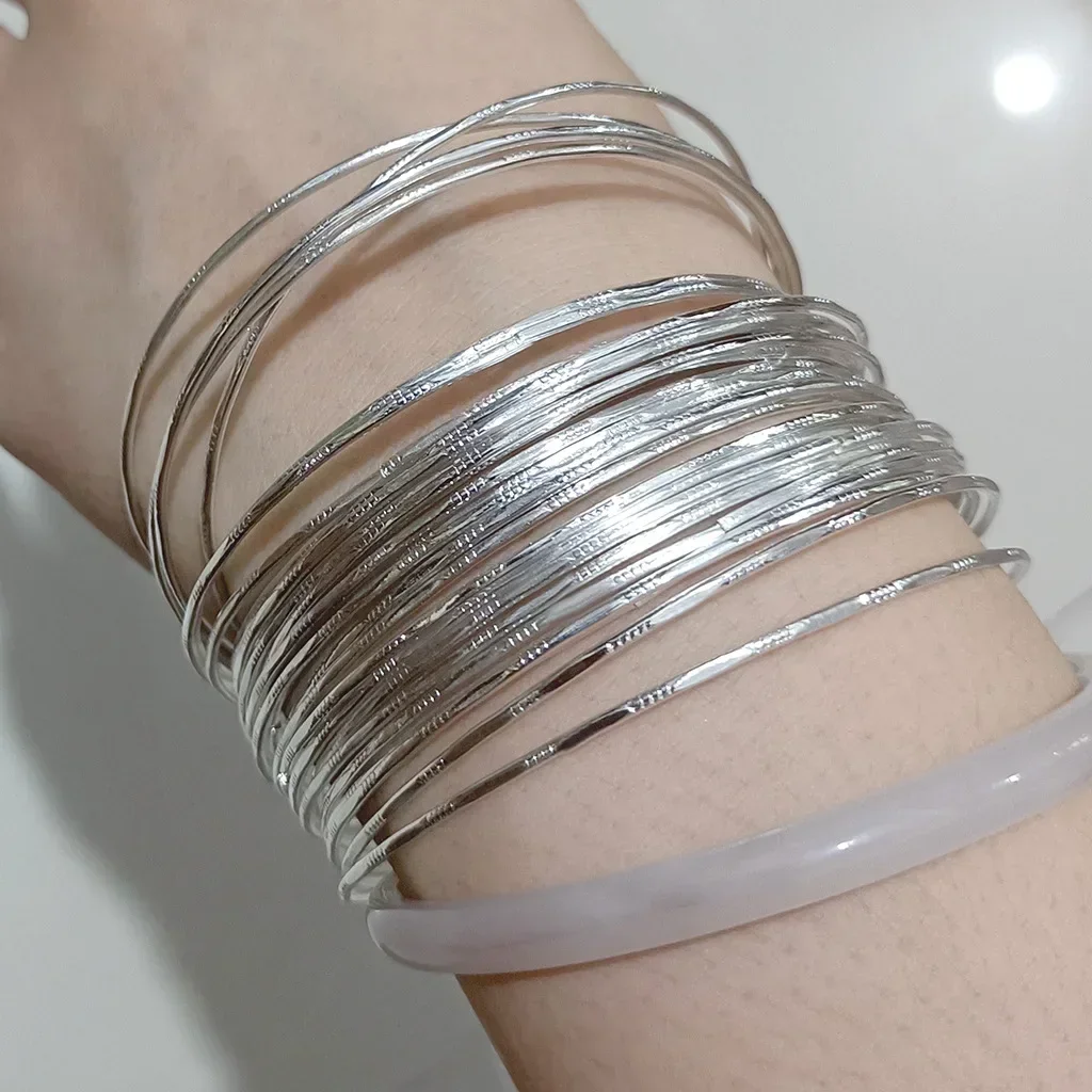 100 Piezas de Pulseras de Plata con Diseño Circular Grabado, para Mujeres, Hombres y Parejas, Regalos de Joyería