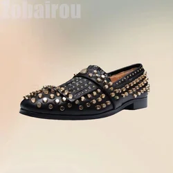 Gold Rivets Black Tassels Design Men Loafers Fashion Slip On Men Shoes Luxurious Handmade Party Banquet Office Men Dress Shoes