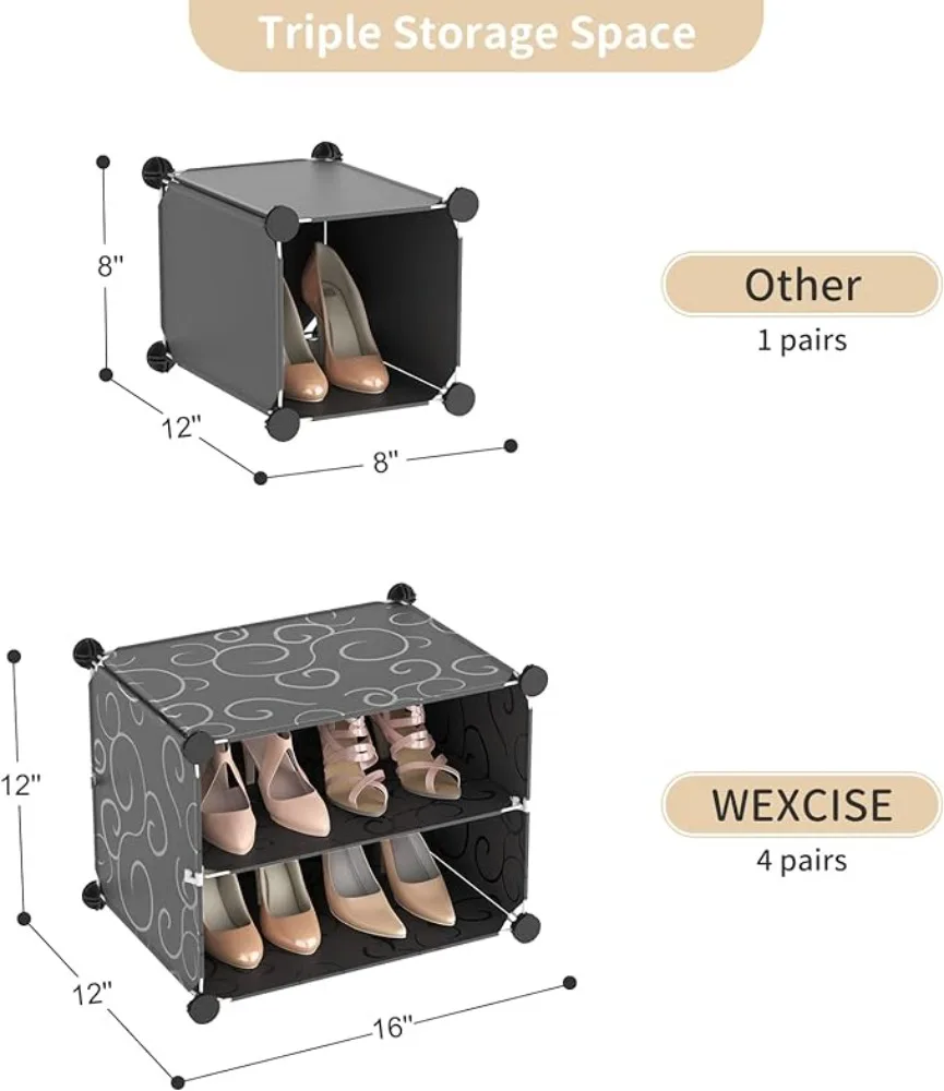 WEXCISE Portable Shoe Rack Organizer with Door, 48 Pairs Shoe Storage Cabinet Easy Assembly, Plastic Adjustable Shoe Organizer