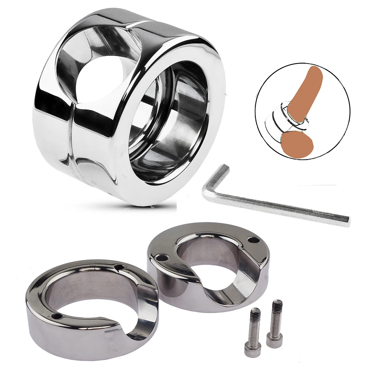 Stainless Steel Penis Lock Dick Cock Ring Heavy Duty Male Metal Ball Scrotum Stretcher Delay Ejaculation BDSM Sex Toys for Men