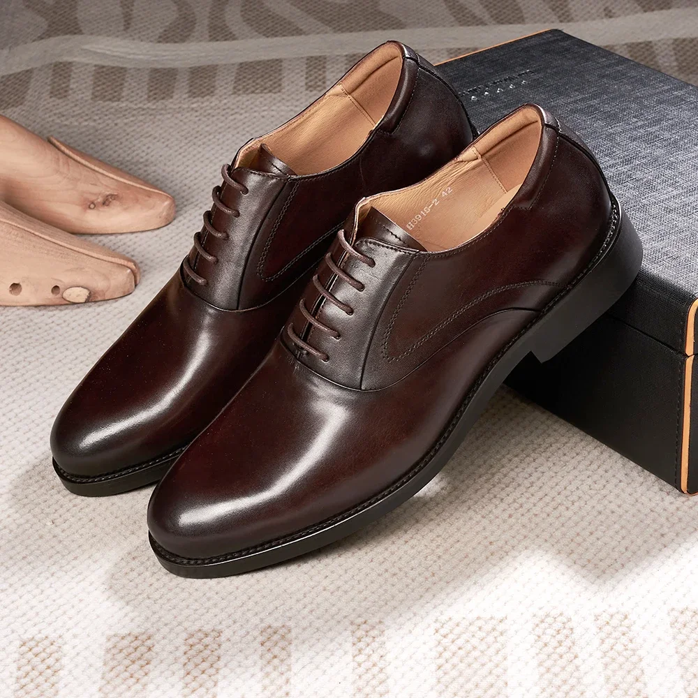 Formal Genuine Leather Derby Men\'s Shoes Handmade Goodyear Leather Shoes Classic Lace-up Business Banquet Dress Shoes Men