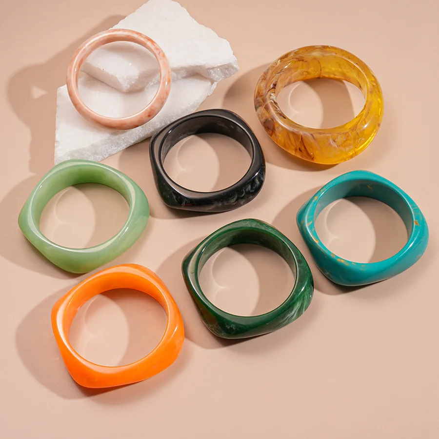 فاسق غير النظامية مربع الراتنج الاكريليك لطخة الإسورة أساور للنساء سميكة هندسية الإسورة سوار بيان سحر المجوهرات #2