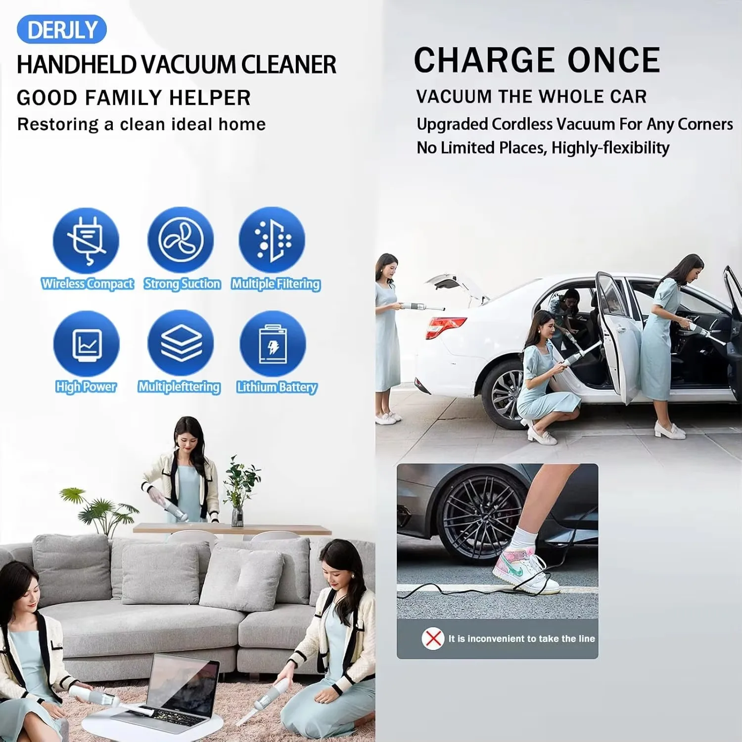 Handheld Vacuum Portable Auto Vacuum Cleaner Mini Wireless Car Vacuum Cleaner Dust Buster Rechargeable for Car Home Office