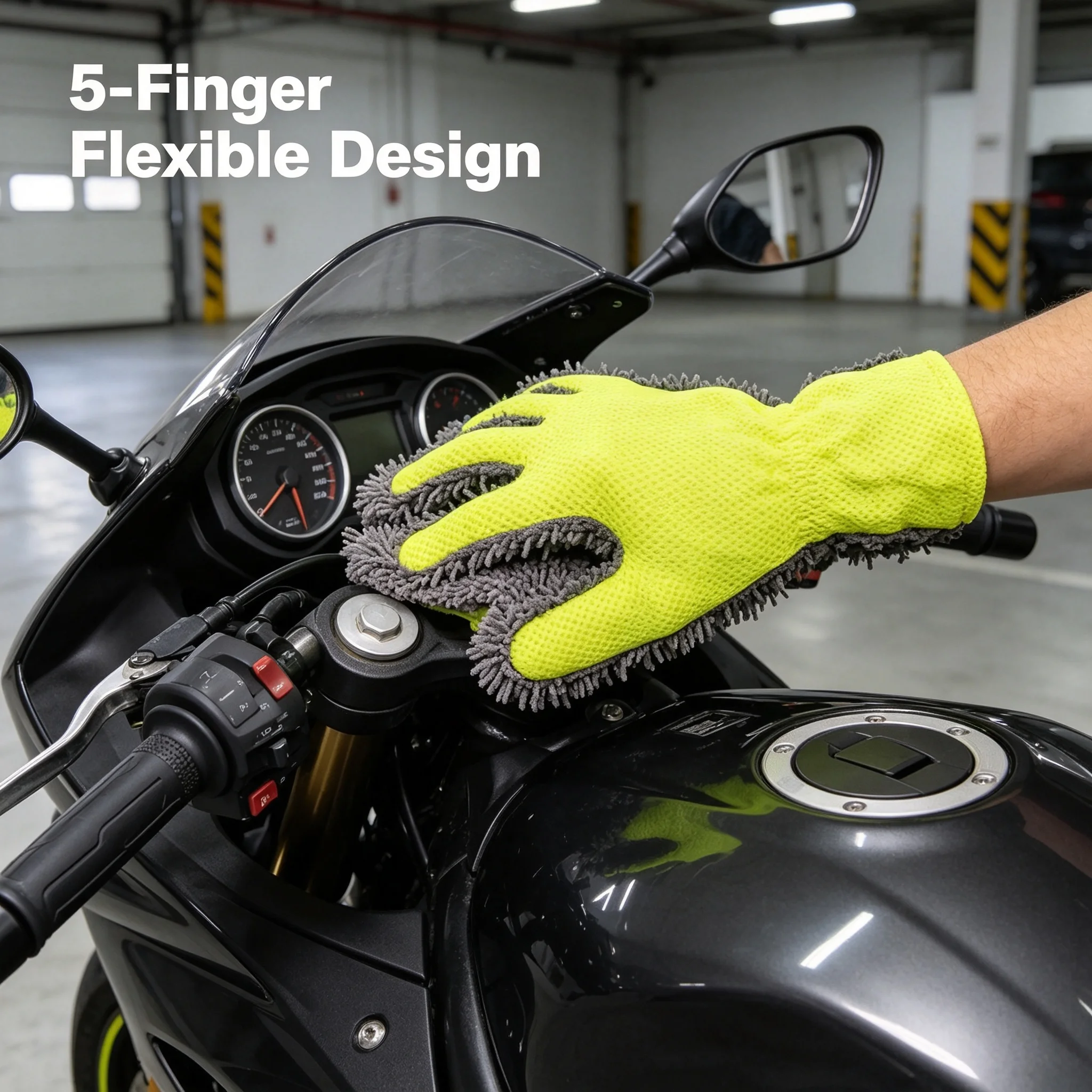 5 Finger Chenille Microfiber Car Wash Mitt Double-Sided Mesh Breathable Ultra Absorbent Lint Free Scratch Free for Motorcycle Au