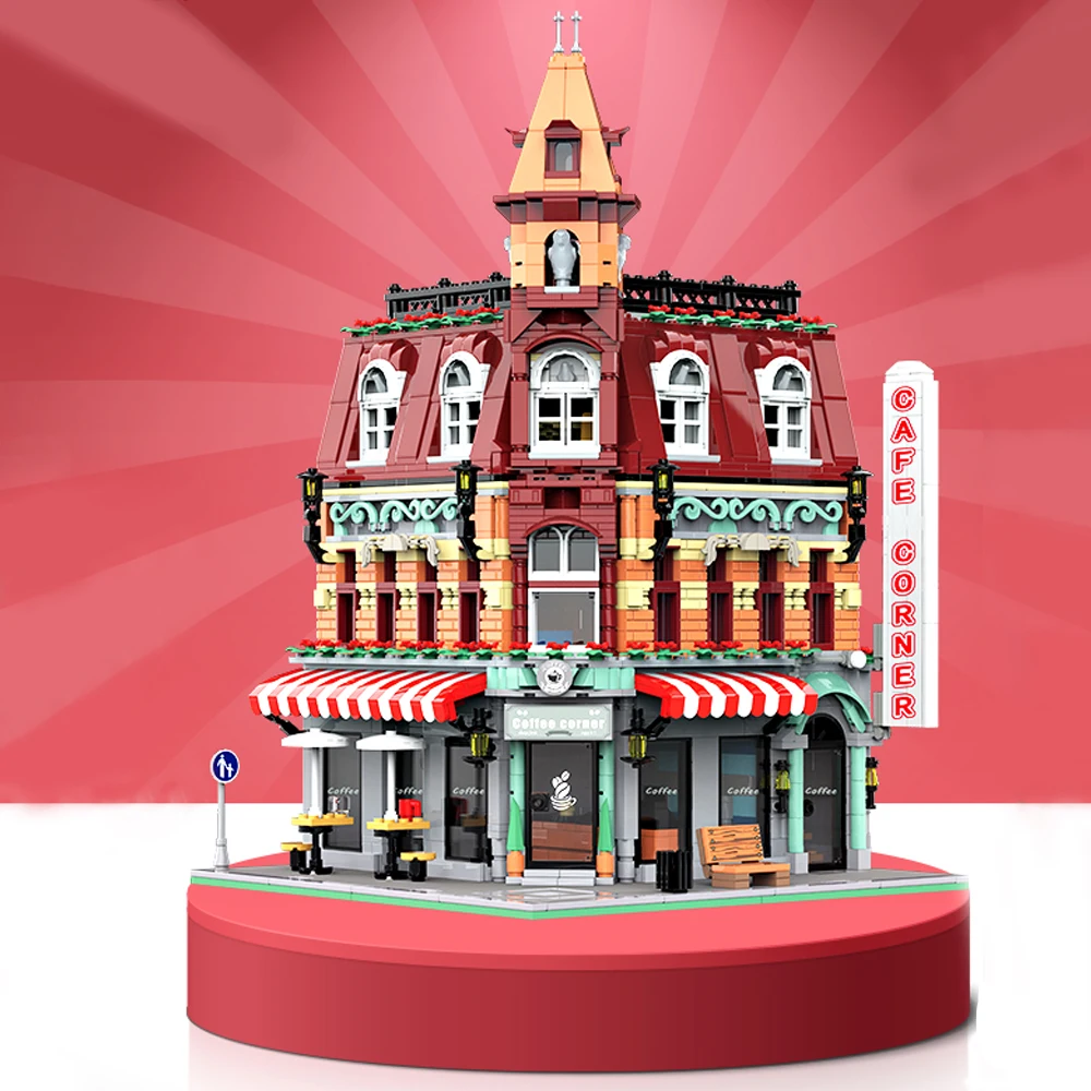 creative expert Cafe Corner street Architecture moc Building Block Mini bricks model toy with ligh gifts 1950pcs 10182 15002