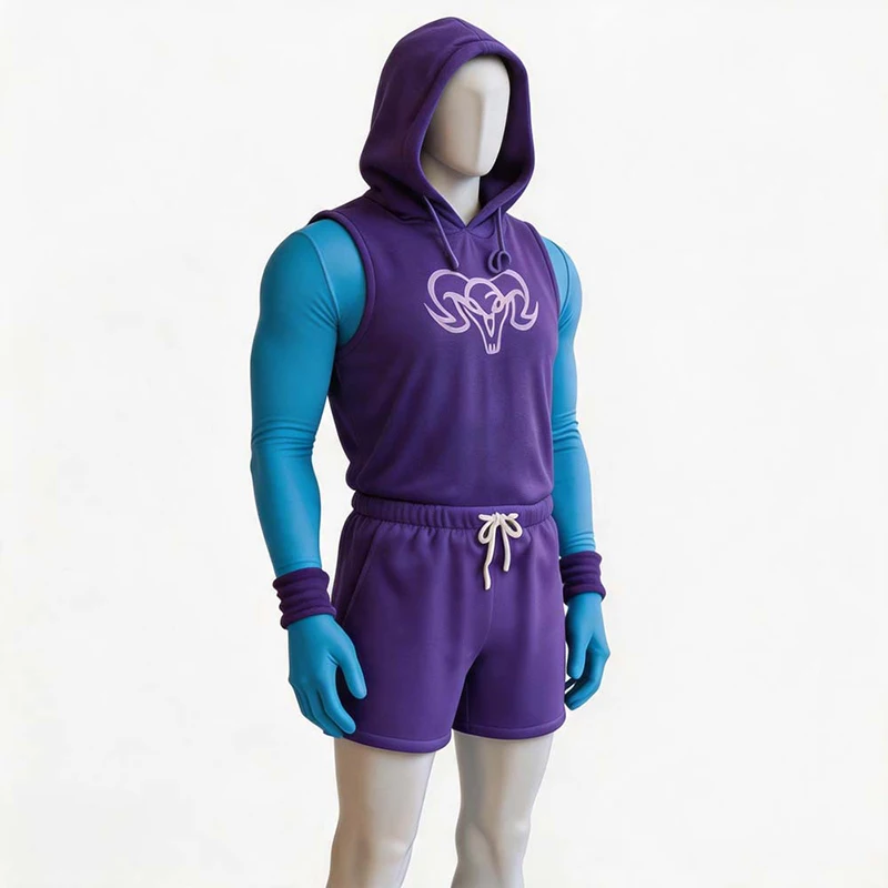 New Skeleton King Purple Sportswear Space Giant Seaman Cosplay Gym Sleeveless Hoodie Shorts Full Set For Halloween Dress Up view 2