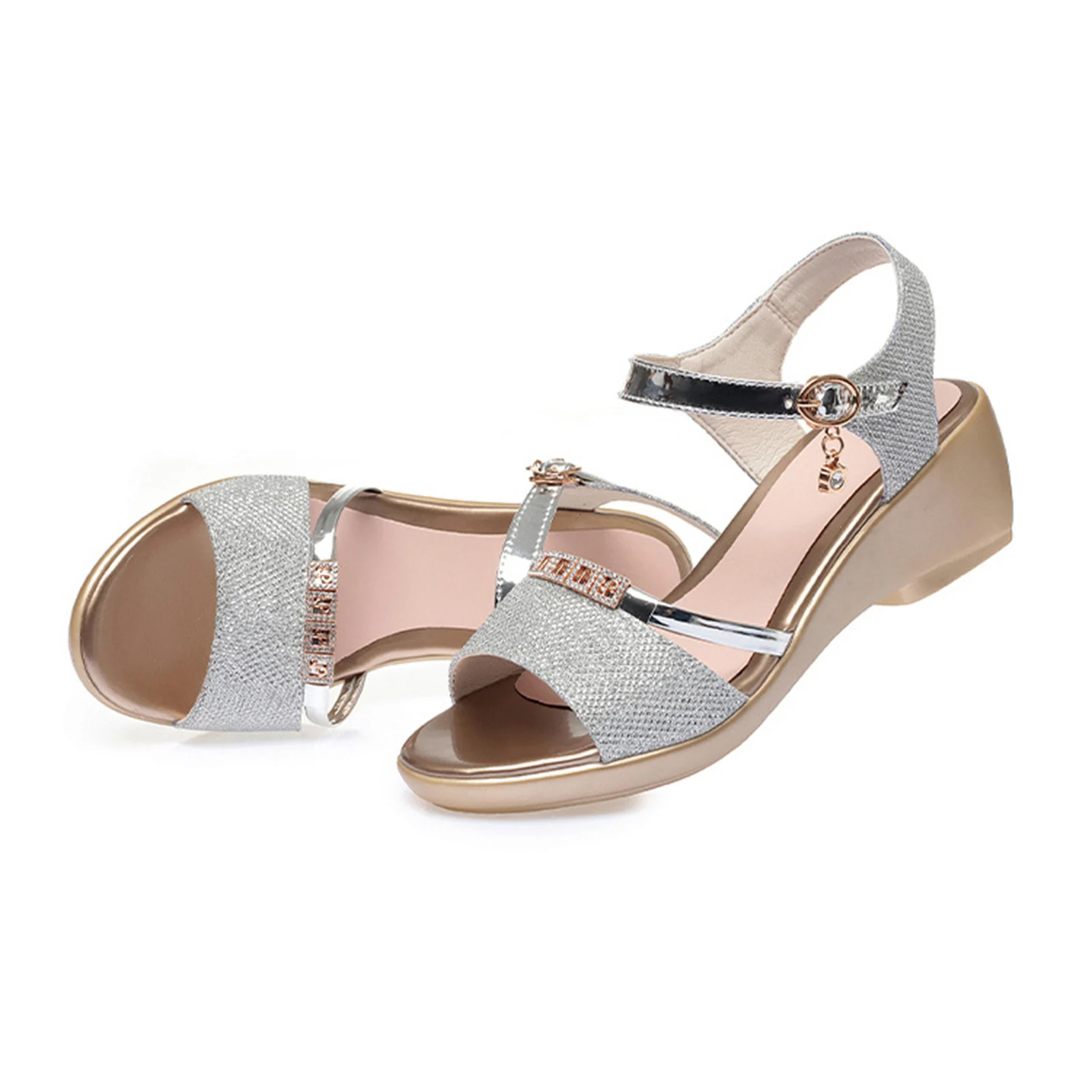 Sandalo metallico con spalline da donna sandali Casual morbidi antiscivolo adatti per lo Shopping Indoor Walking