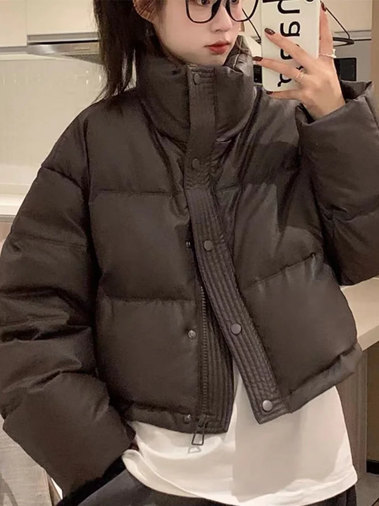 

Карамельная зимняя куртка с воротником-стойкой, теплая верхняя одежда, новинка 2024 года, маленький размер, хлопковая, в стиле ретро, для повседневной носки, модная