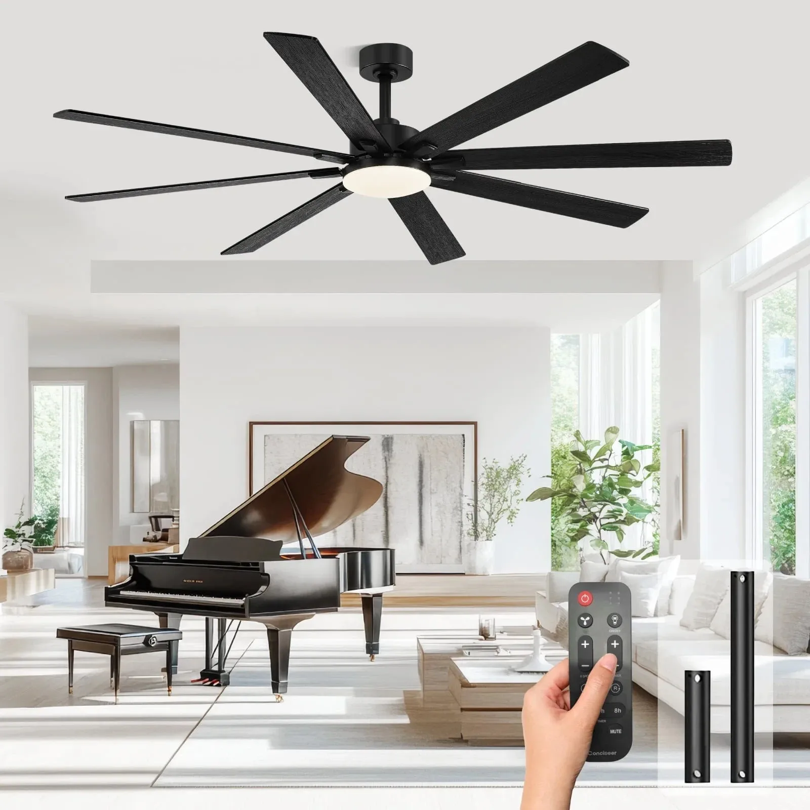 

Large Ceiling Fan with Light: 100 Inch Indooor/Outdoor - Industrial Ceiling Fan