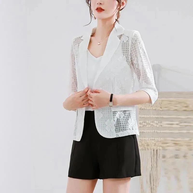 

Spring Summer 2023 New Korean Fashion Women Blazer Coats Three Quarter Sleeve Casual Thin Jacket Female Suit Outwear Ladies Tops