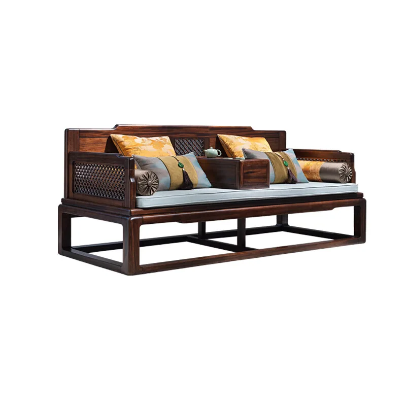 New Chinese Solid Wood Arhat Bed Sofa Living Room Small Unit Zen Carving Tea Room Ebony Ebony Wood Furniture