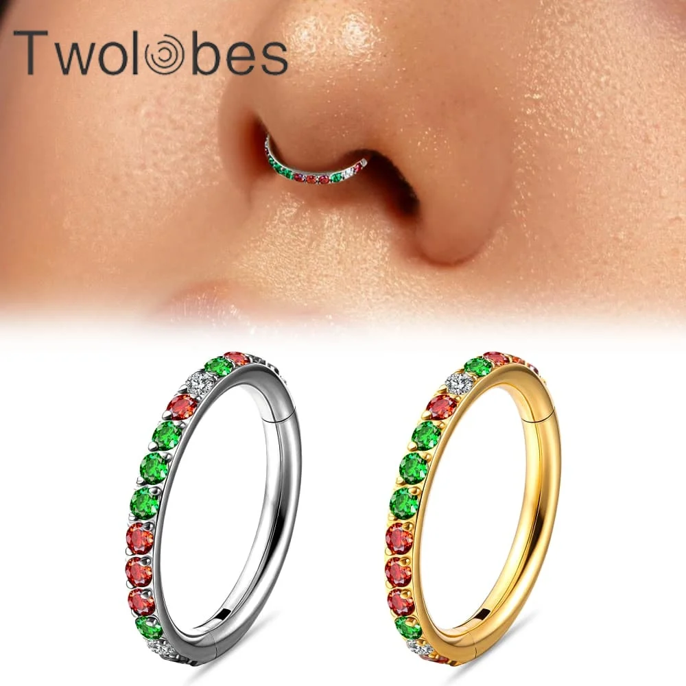 Twolobes 1PC ASTM F136 Titan Runde Weihnachten Nasenringe Knorpel Hoop Segment Septum Clickers Piercing Körperschmuck Geschenk
