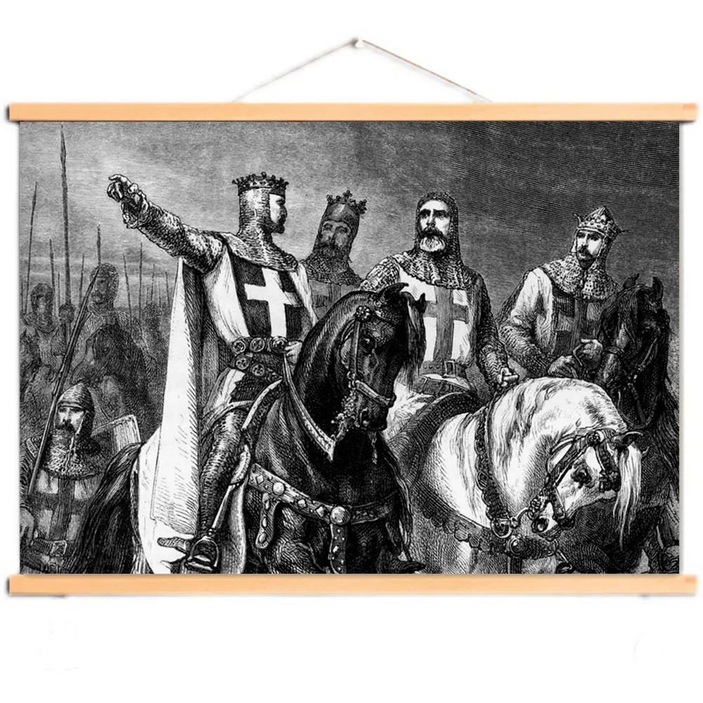 

Knights Templar Poster Vintage Solid Wood Scroll Painting Medieval Crusader Warrior Wall Chart Room & Office Wall Decor Mural V0