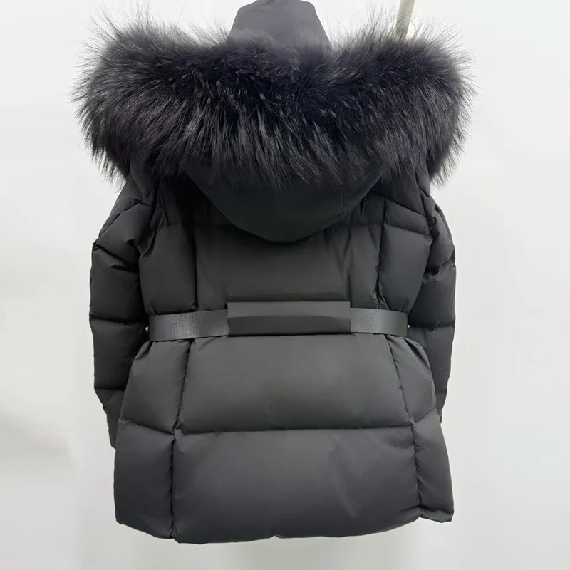   Thiened Jaet de plumón para mujer con cuello de piel grande Ropa de abrigo cálida de longitud media informal y elegante de Tagkita