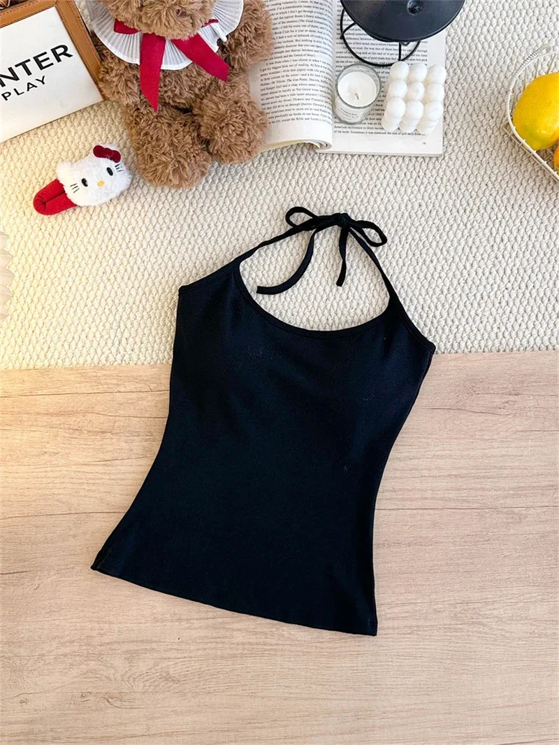 Koreanischer Stil Mehrfarbiges Crop-Top mit Bindeband und integriertem BH-Pad – Sexy, eng anliegendes Tanktop für Damen – Detail 12