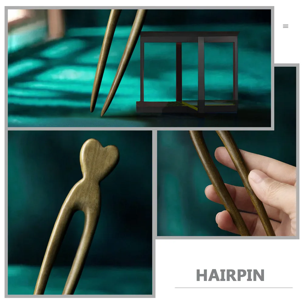 

Wooden Stick Vintage Double Prong Hairpin For Women Natural Wood Forks Bun Styling Tool Long Hair Accessories U Shaped