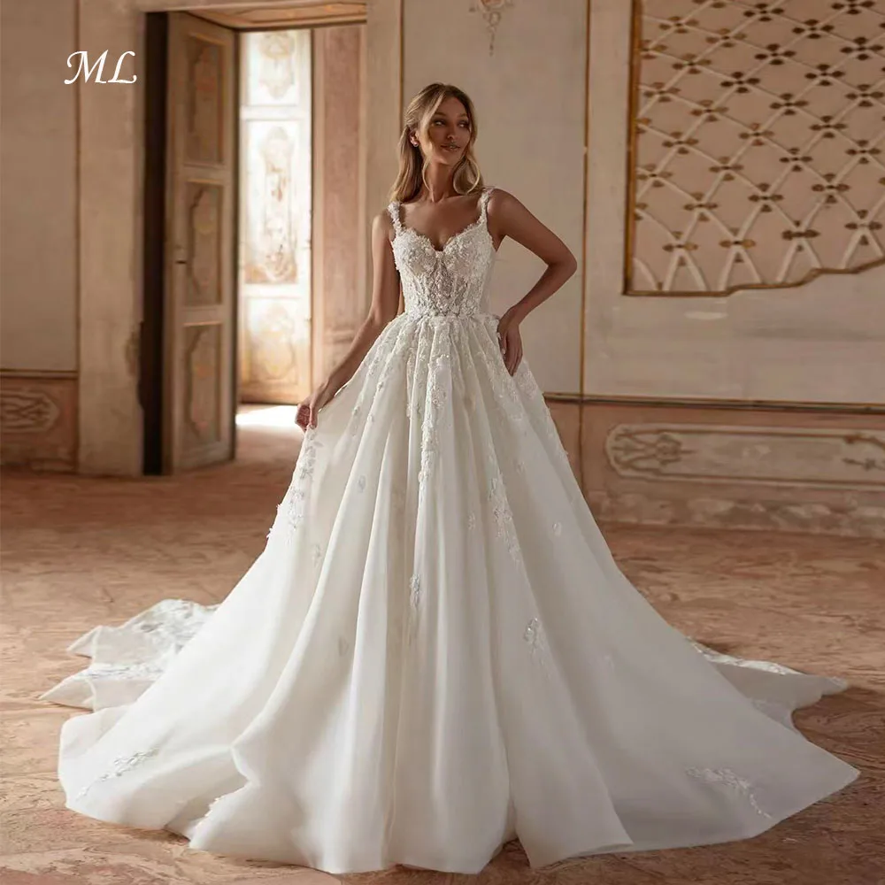 ML Charming 3D Floral Wedding Dress Sweetheart Corset Sweep Train A-Line Tulle Bridal Gown Customized Robe De Mariée 2026 New