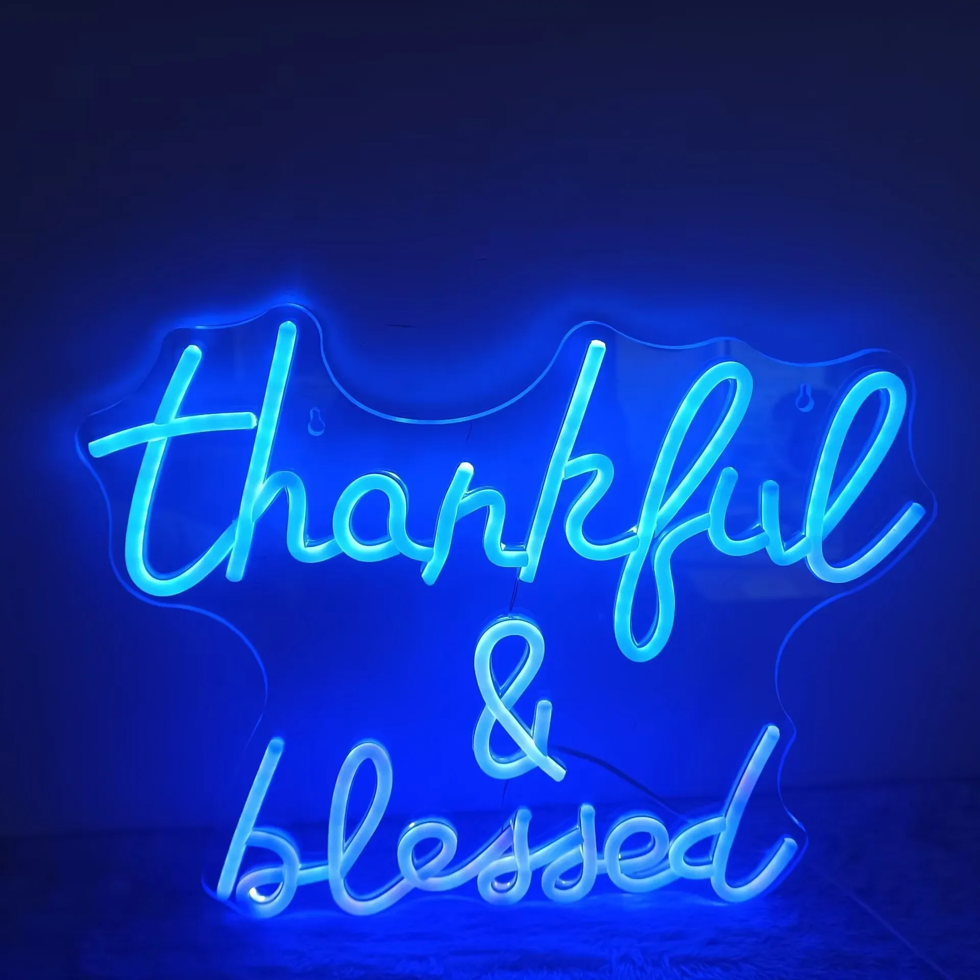 أضواء النيون الزرقاء LED لعيد الشكر، علامة النيون الشكر والمباركة لحفلات الزفاف وغرفة النوم، ديكور الحائط، هدية عيد الميلاد للفتيات