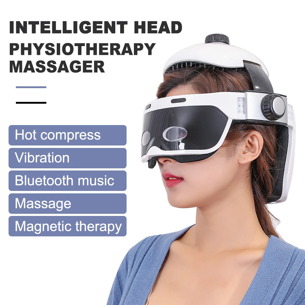 Multifunction Relieve Stress Head Massager Eye Massager Promote Sleep Music Play Massage Helmet Infrared Pressure Brain Massager