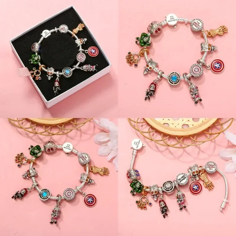 Avengers Charms Bracelet Women Marvel Mjolnir Dangle Kid Ironman Wolverine Loki Deadpool Hulk Spider-Man Beads For Bijoux Making