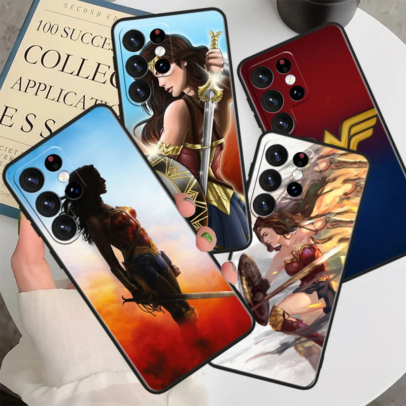 W-wonders Woman Cute For Samsung Galaxy S23 S22 S21 S20 FE S10 S10e S9 S8 Ultra Plus Lite Black Soft Phone Case