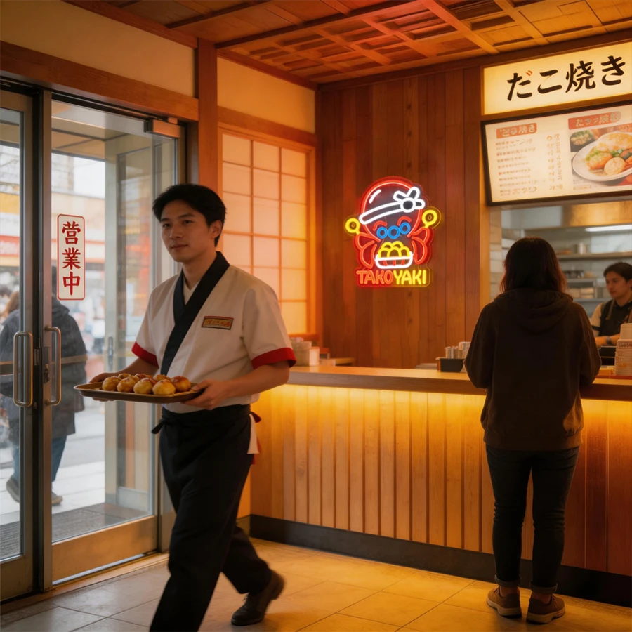 Takoyaki Neon Sign for Wall Decor,LED Open Neon Light for Japanese Street Food Shop,Kitchen,Restaurant,Sushi Bar Decoration view 5