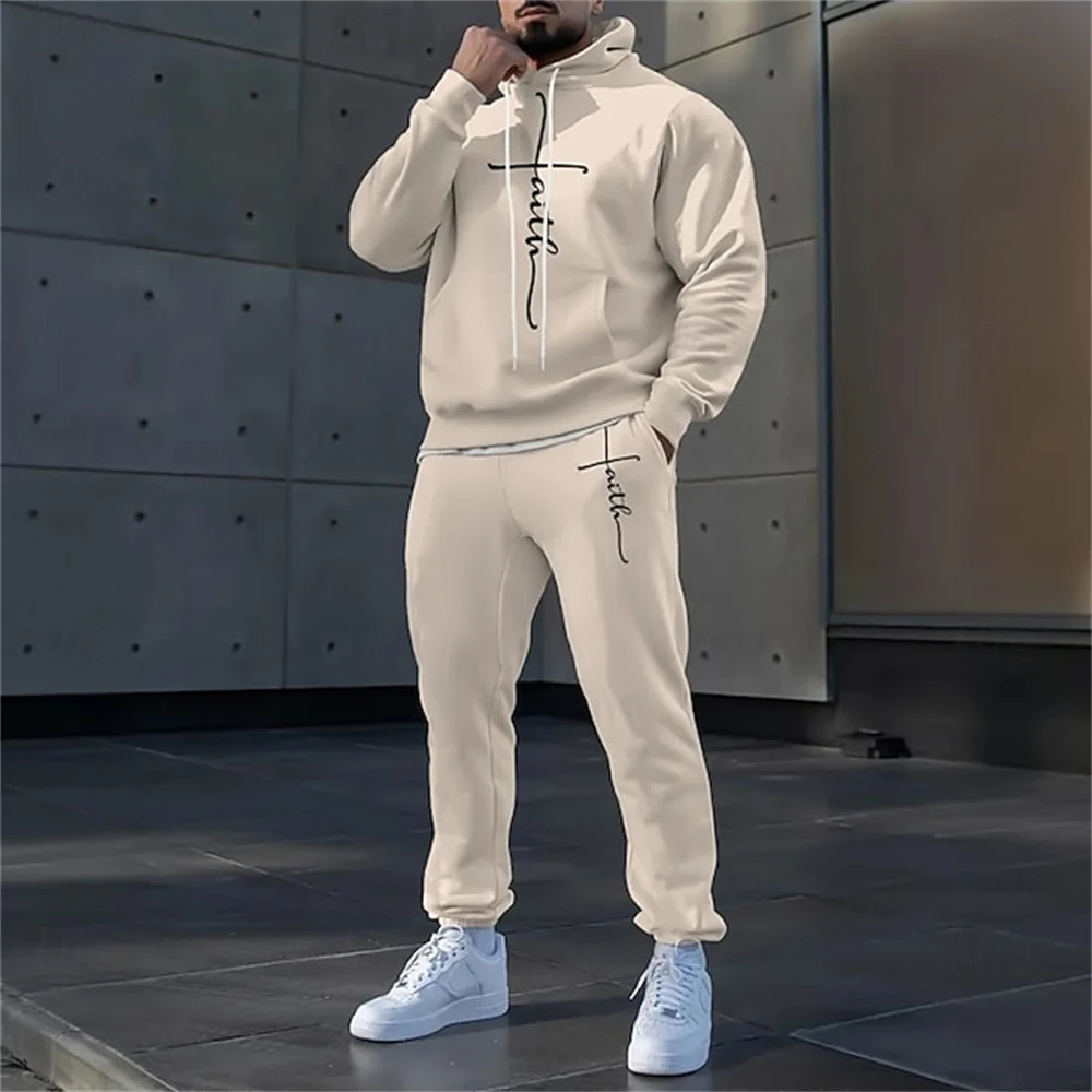 Outono inverno conjuntos de moletom masculino moda simples hoodies calças 2 peça roupa ao ar livre casual solto fatos de treino roupas masculinas