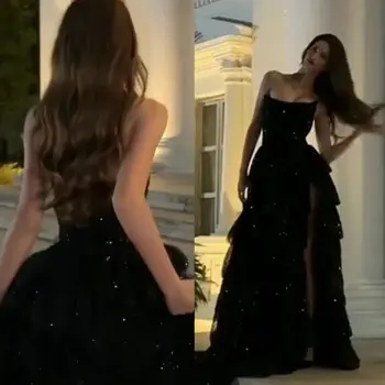 Multi-camada preto brilhante luxuoso grânulo bordado vestidos elegantes para mulheres vestido de festa de gala robe de soiree femmes personalizado