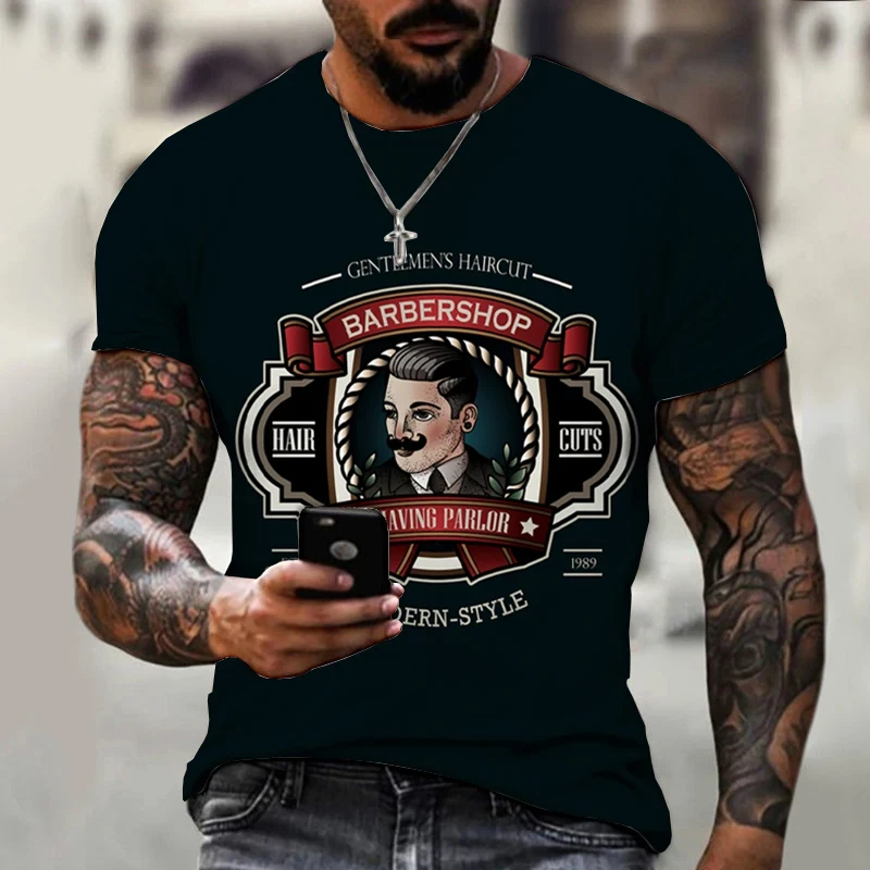 Vintage Street Men's T-shirts Barber Shop Print Graphic T Shirt Work Clothing Casual Short Sleeve Retro Oversized Unisex Tops