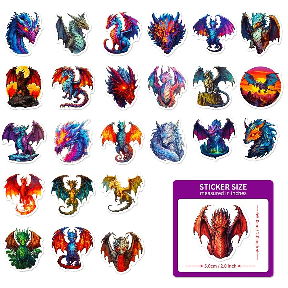 10/50Pcs Cartoon Cool Fire Wings Dragon Varied Stickers Pack for Kids Travel Luggage Notebook Laptop Decoration Graffiti Decals