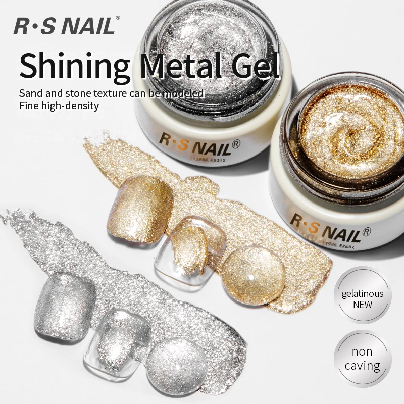 RS NAIL 8ml Glitter Metal Gel Nail Polish Shining Reflective Gold Silver Glitter Paint Nail Art Gel Varnish Drawing Liner Tool
