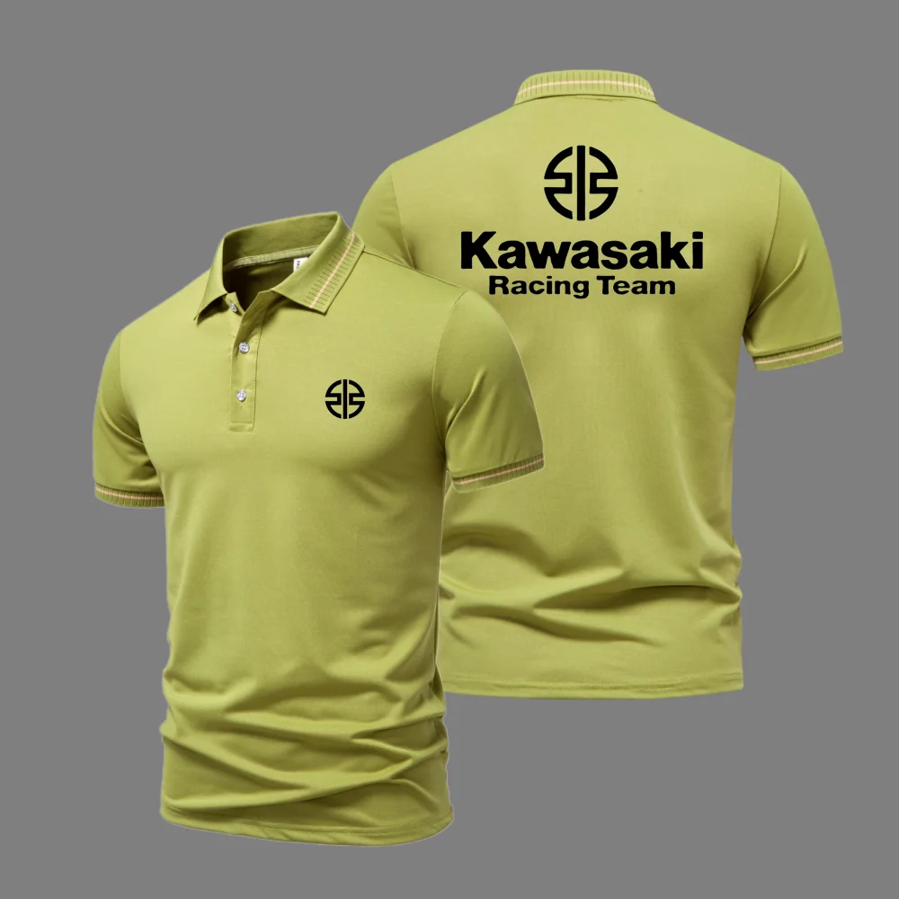 

New men's shirts, KAWASAKI casual high-end streetwear, short sleeved men's polo shirts, micro elastic motorcycle rider tops