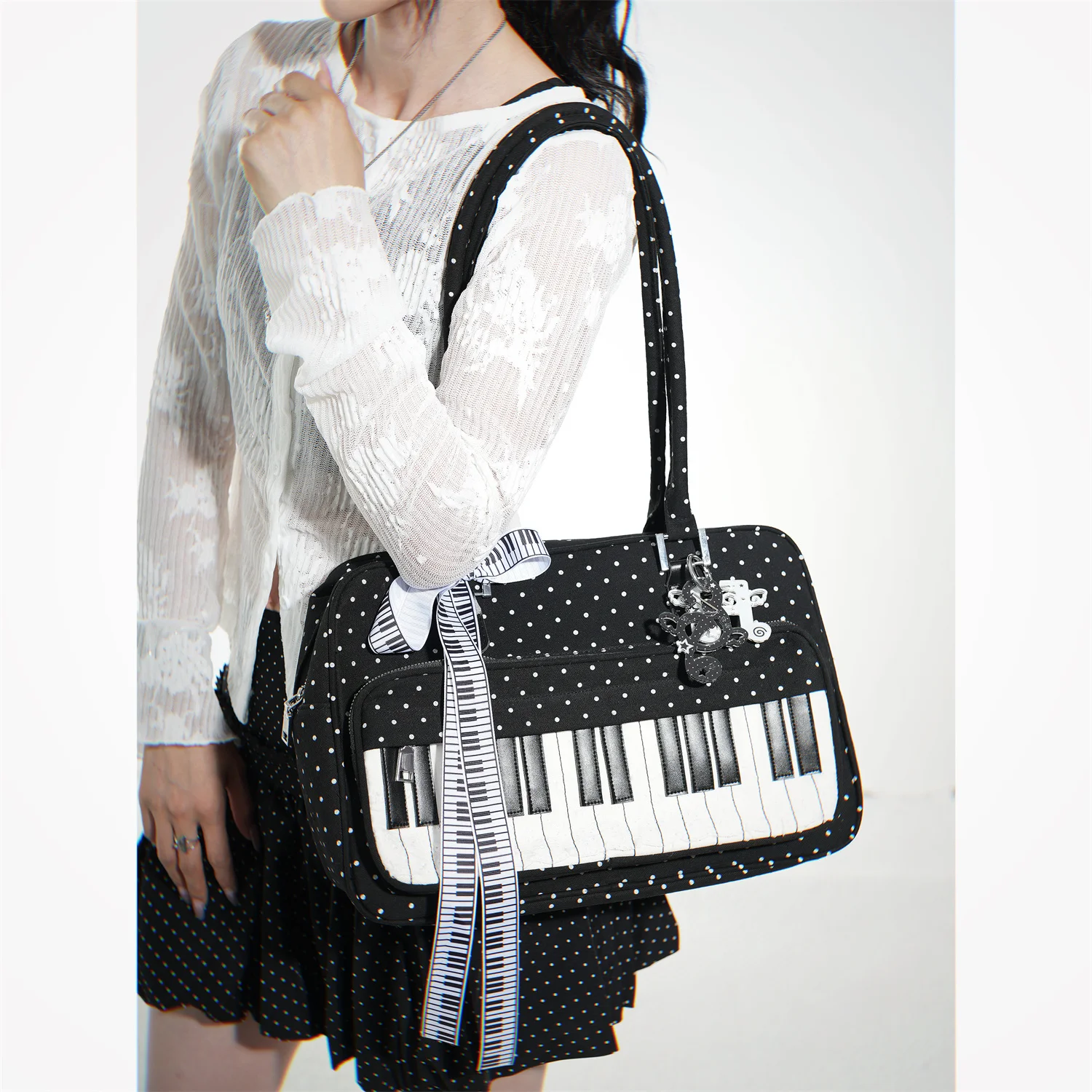 

Original Designed Light Polka Dot Piano Bowling Print Handbag Sweet Cool Shoulder Bags for Women Fashion Underarm Bag