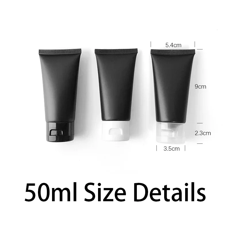 50 g 100 g mattschwarze Kunststoff-Quetschflasche, leerer Kosmetikbehälter, Creme, Körperlotion, nachfüllbar, weicher Schlauch, 50 ml, 100 ml