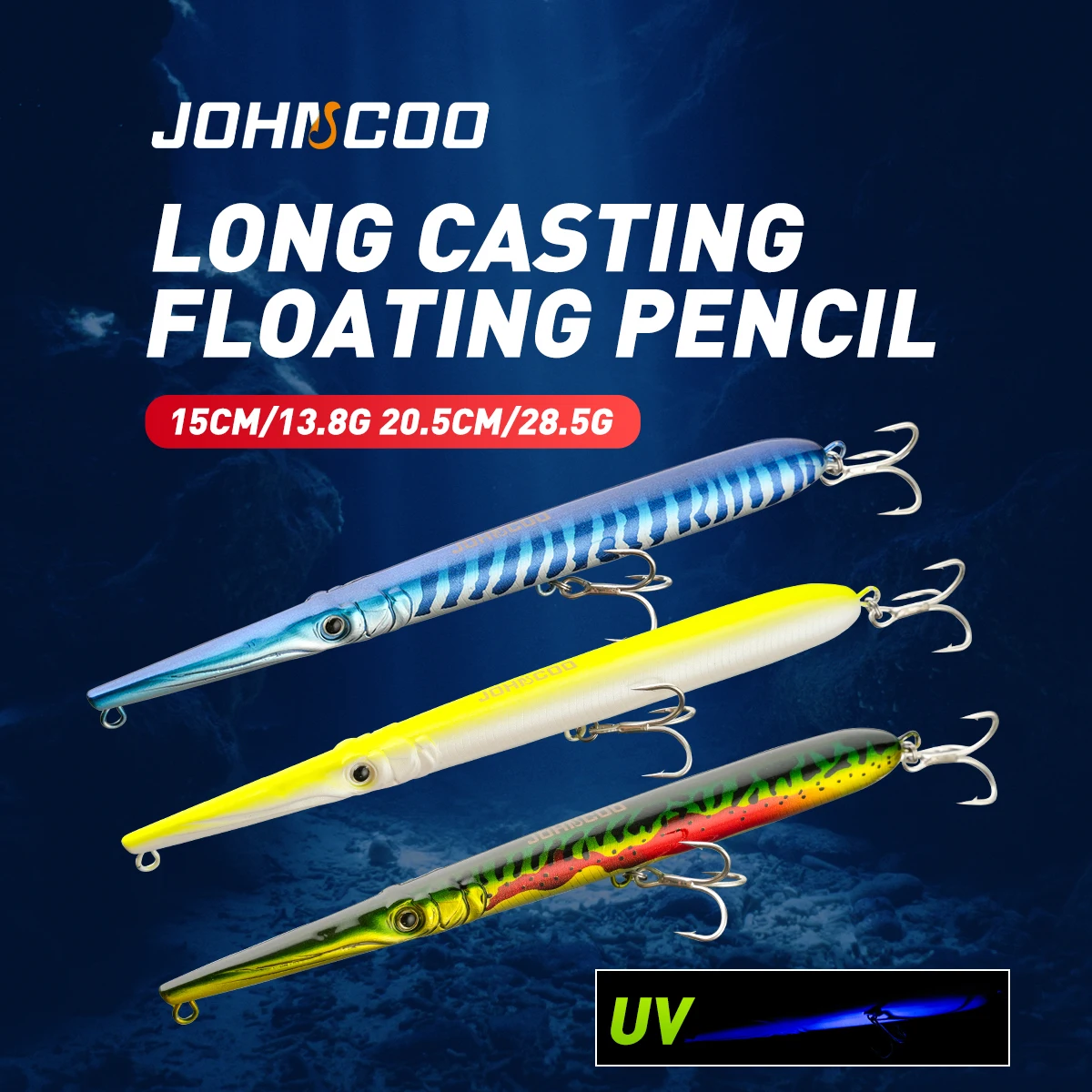 Johncoo Schwimmender Angelköder, Weitwurf-Pencil-Köder 13,8g 28,5g Stickbait Nadelköder für Meerbarsch, Blaufisch, Angelzubehör, Pesca
