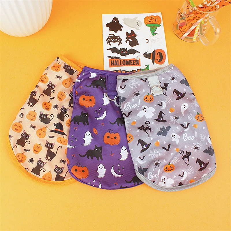 Cartoon Small Medium Dogs Cats Halloween Costumes Cute Fashion Pumpkin Ghost Print Puppy Cat Vest Pet Cosplay Party Clothing