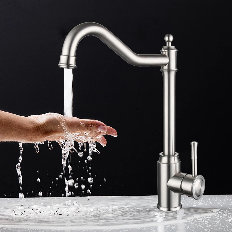 Kitchen Faucet Vintage Stainless Steel Wash Basin Sink Tap 360 Degree Swivel Tap Deck Mount New and cold Crane Vanity Mixer Tap