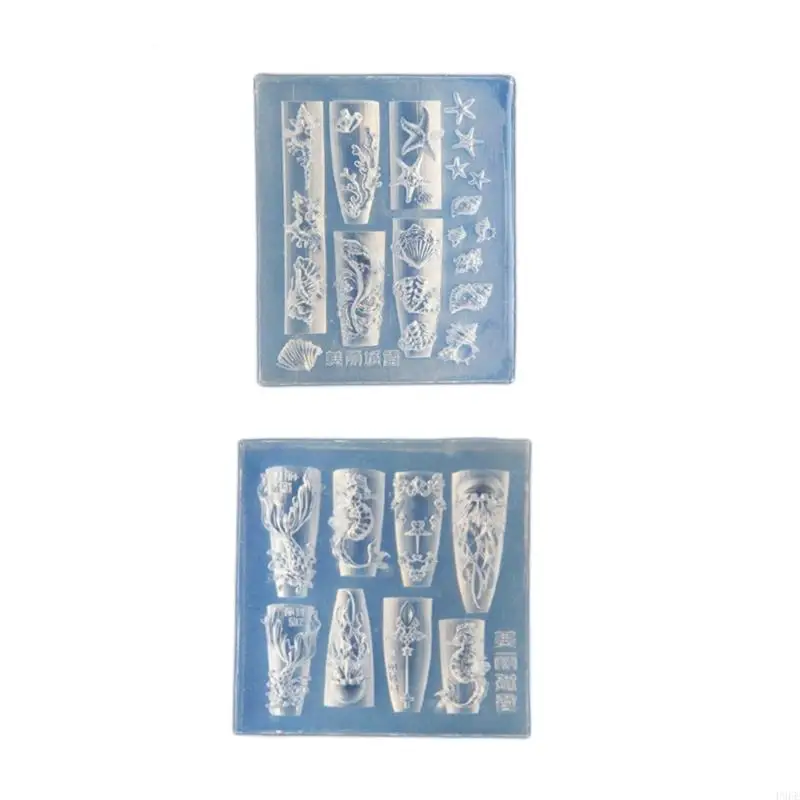 

P9FE Silicone Nail Art Molds Featuring Whales and Shells Ocean Inspired Manicures Silicone Nail Stamping Molds for Nail Art