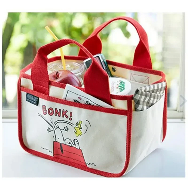 Disney Snoopy Children's Canvas Lunch Bag Multifunctional Children's Cartoon Cute Handbag Desktop Storage Bag Cartoon Kawaii Bag