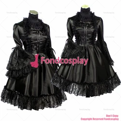 Fondcosplay Gothic Lolita Punk czarna satynowa sukienka Sissy Maid przebranie na karnawał CD/TV[G402]