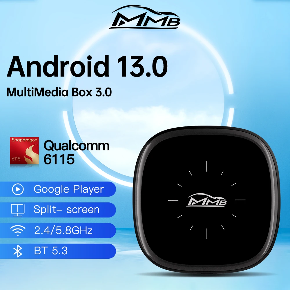 Новый MMB Max Q2W Ai Box Android 13.0 QCM6115 8-ядерный беспроводной CarPlay Android Auto Ai Box 4 + 64G онлайн-обновление YouTube Netflix