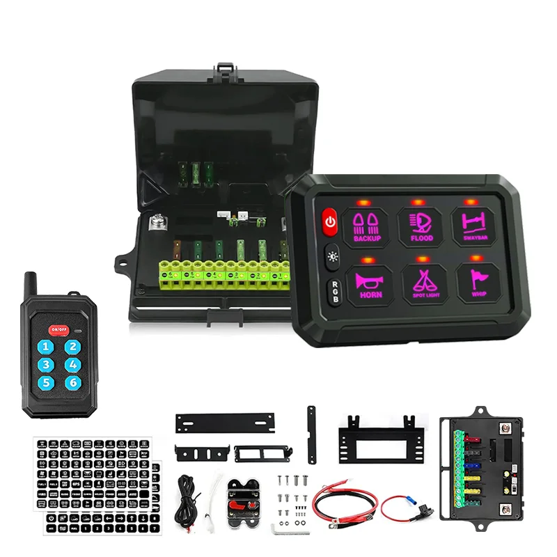 LED Lights Switch Panel 6 Gang Switch Panel P1s-R RGB Colors On-Off Toggle Switch Pod Touch for Truck SUV Offroad Marine