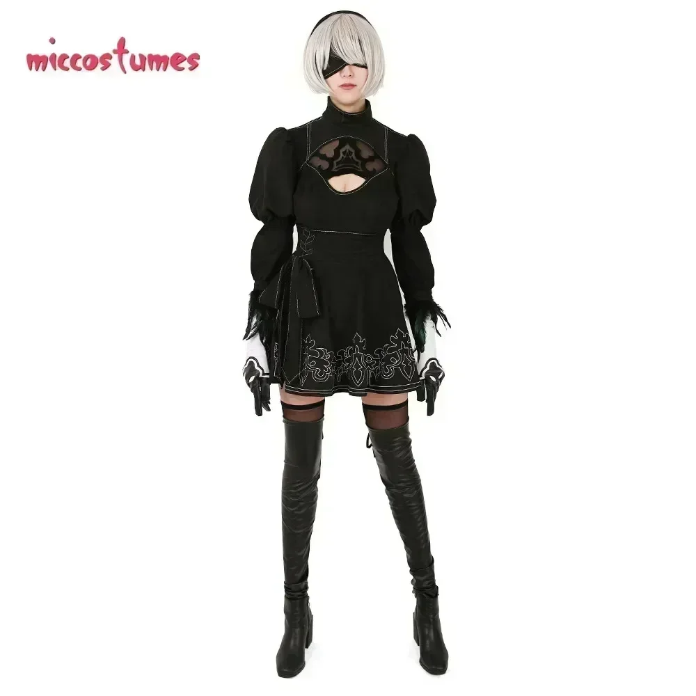 Miccostumes 24Hours Shipping Women's 2B Cosplay Costume Leotard Skirt with Hairband Leggings and Wig Halloween Cosplay Costume